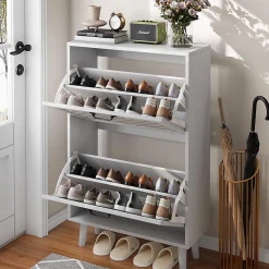 Armoire à chaussures avec tiroirs en rotin faits main, armoire à chaussures indépendante avec pieds en bois massif