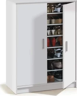 Armoire à Chaussures avec 2 portes coloris blanc - hauteur 101 x profondeur 36 x largeur 75 cm
