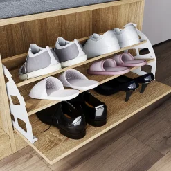 Armoire à Chaussures d'Entrée Blanc SIRHONA 94.5x30x57cm Semi-Ouvert Rangement de Meubles Porte à Abattant avec 1 Tiroir
