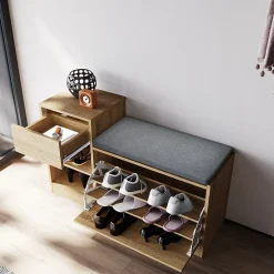 Armoire à Chaussures d'Entrée Blanc SIRHONA 94.5x30x57cm Semi-Ouvert Rangement de Meubles Porte à Abattant avec 1 Tiroir