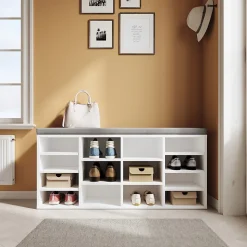 Armoire à Chaussures d'Entrée Blanc SIRHONA103.5x30x48 Semi-Ouvert Rangement de Meubles Etagères Mobiles