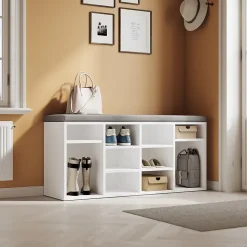 Armoire à Chaussures d'Entrée Blanc SIRHONA103.5x30x48 Semi-Ouvert Rangement de Meubles Etagères Mobiles