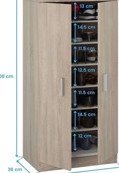 Armoire à chaussures en bois coloris chêne canadien - Dim : H108 x P36 x L55 cm