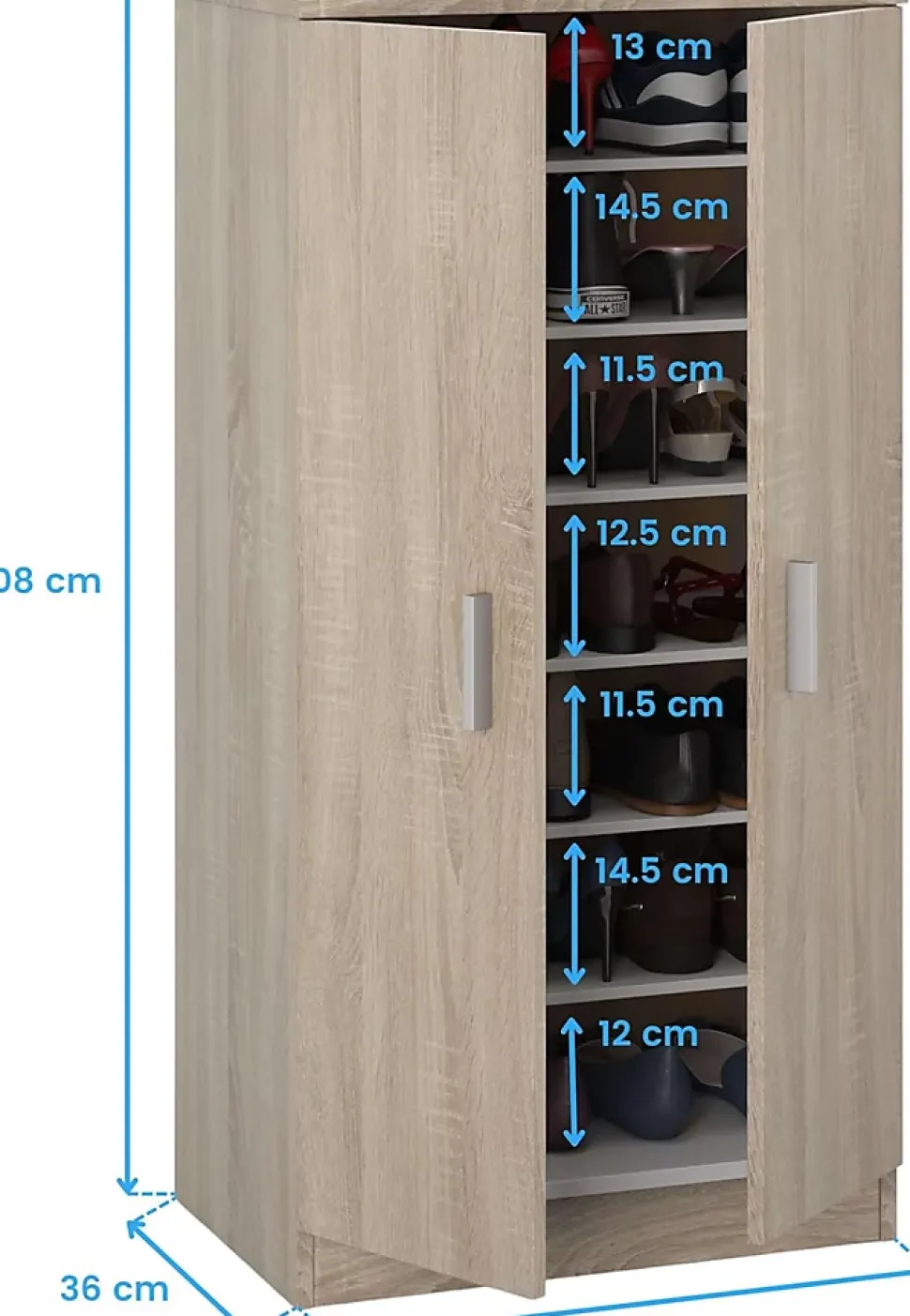 Armoire à chaussures en bois coloris chêne canadien - Dim : H108 x P36 x L55 cm