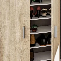 Armoire à chaussures en bois coloris chêne canadien - Dim : H108 x P36 x L55 cm