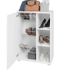 Armoire à chaussures, meuble à chaussures avec 1 porte coloris blanc - longueur 68 x profondeur 36 x hauteur 97 cm