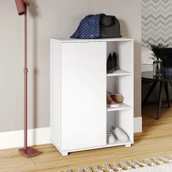 Armoire à chaussures, meuble à chaussures avec 1 porte coloris blanc - longueur 68 x profondeur 36 x hauteur 97 cm