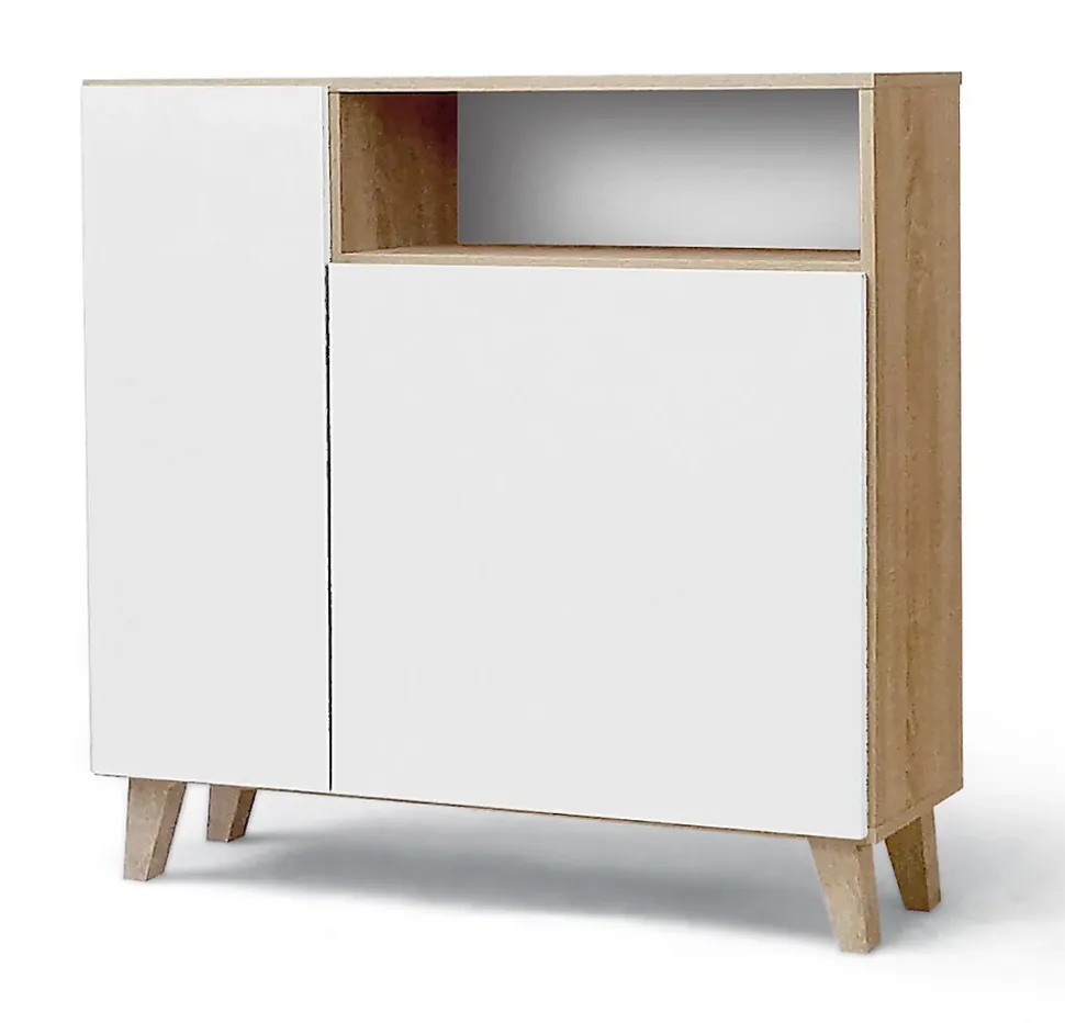 Armoire à chaussures, meuble à chaussures avec 2 portes coloris chêne cambrian, blanc - L. 90 x P. 29 x H. 90 cm