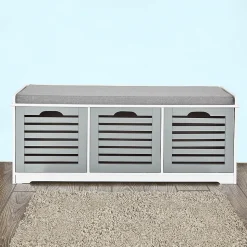 Armoire à Chaussures Moderne avec Coussin d'Assise et 3 Paniers, Blanc-Gris FSR23-HG
