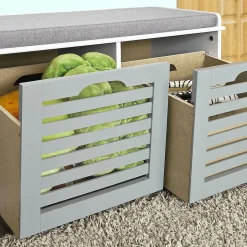 Armoire à Chaussures Moderne avec Coussin d'Assise et 3 Paniers, Blanc-Gris FSR23-HG