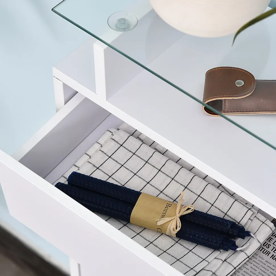 Armoire à chaussures organisateur de luxe pour chaussures 2 portes abattantes 2 compartiments tiroir étagère verre blanc