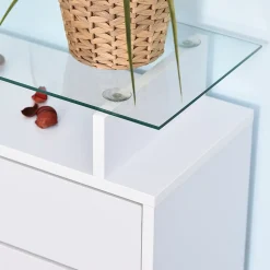 Armoire à chaussures organisateur de luxe pour chaussures 2 portes abattantes 2 compartiments tiroir étagère verre blanc