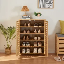 Armoire à chausures Klamp bambou 88 x 66 x 33 cm naturel en.casa