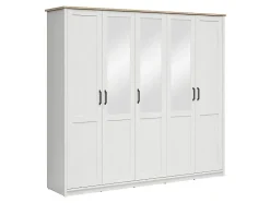 Armoire à cinq portes avec miroir, coloris Blanc pin andersen/Chêne clair - Longueur 240,5 x Profondeur 57,5 x Hauteur 220 cm