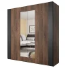Armoire 200 cm 2 portes coulissantes avec miroirs Chene foncé et noir Collection FOX