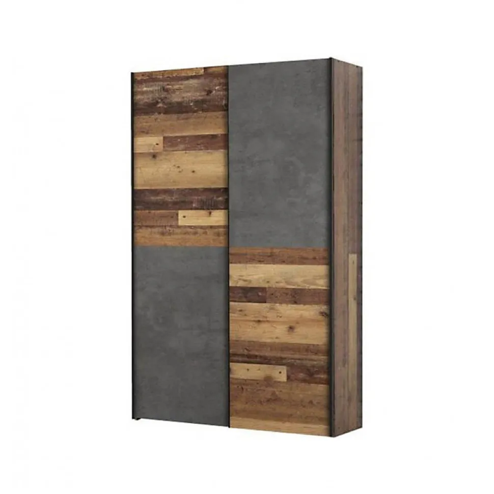 Armoire 120 cm 2 portes coulissantes décor bois vintage béton - MARSO