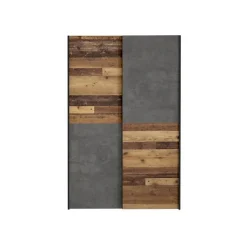 Armoire 120 cm 2 portes coulissantes décor bois vintage béton - MARSO