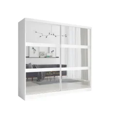 Armoire 230 cm 2 portes coulissantes avec miroir - blanc - Collection NOFI