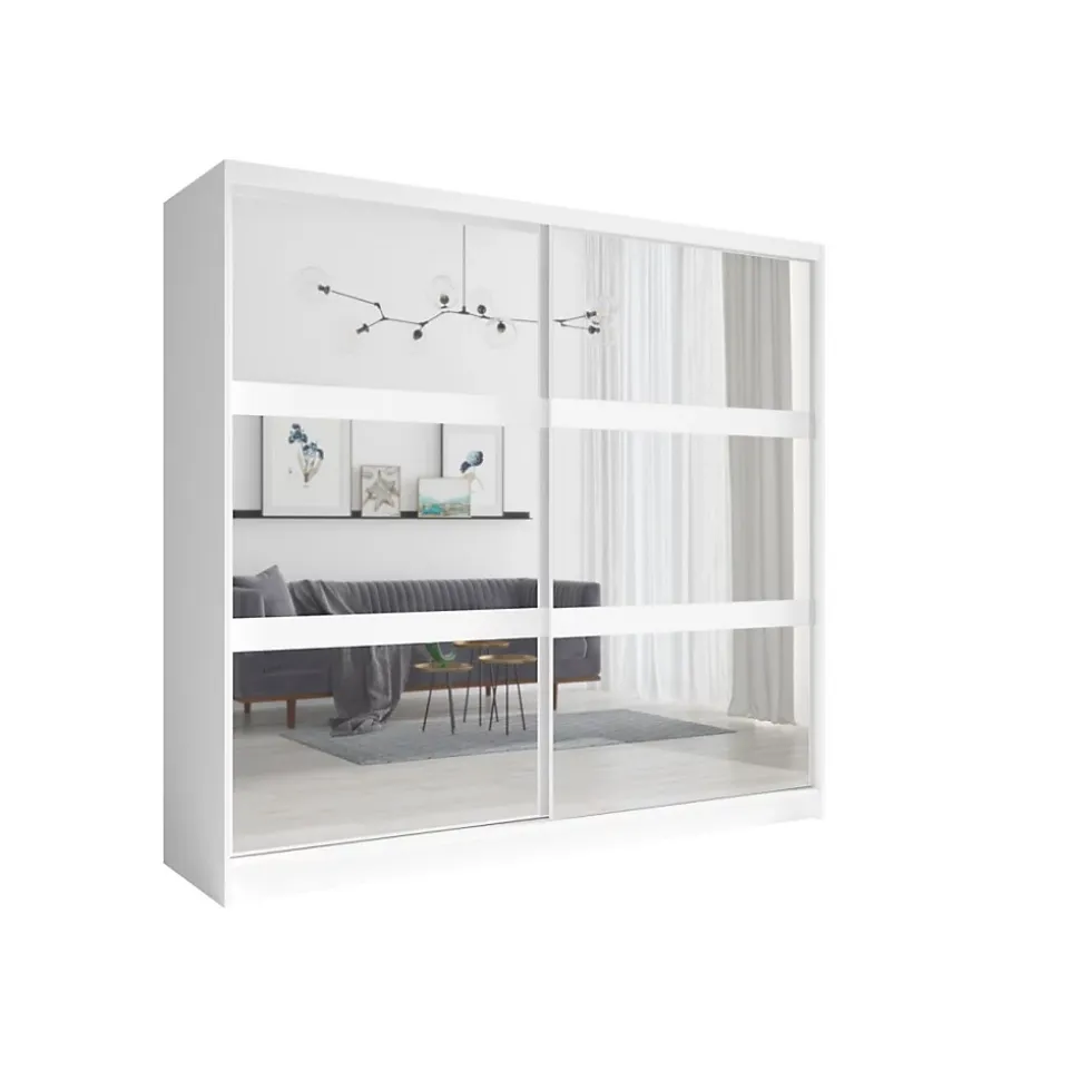 Armoire 230 cm 2 portes coulissantes avec miroir - blanc - Collection NOFI