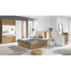 Armoire 250 cm WOOD 2 portes coulissantes avec miroir coloris chene et blanc