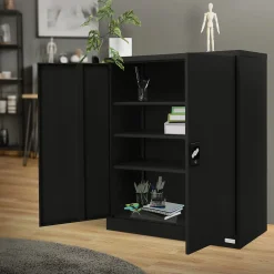 Armoire à Dossiers Verrouillable 90x40x109 cm, Noir, en Acier