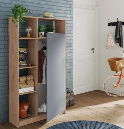 Armoire / meuble de rangement coloris chêne doré/gris - Hauteur 180 x Longueur 100 x Profondeur 35 cm