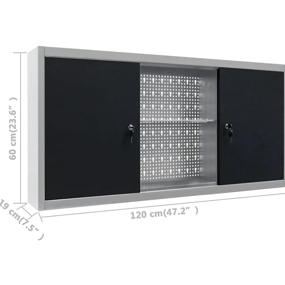 Armoire à outils murale Style Industriel Métal Gris et noir vidaXL