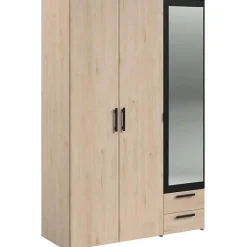 Armoire - Panneau de particules - Décor chene et noir - 3 portes droites - Essentiel - Chambre - 120.3x185x51.7 cm