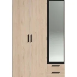 Armoire - Panneau de particules - Décor chene et noir - 3 portes droites - Essentiel - Chambre - 120.3x185x51.7 cm