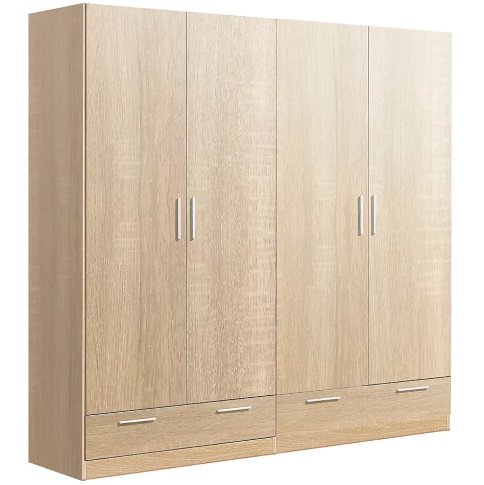Armoire / placard de rangement de 4 portes + 2 tiroirs coloris Chêne Cambrian - longueur 202 x profondeur 51 x hauteur 200 cm