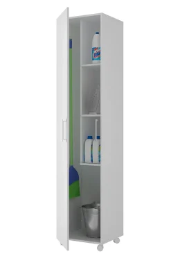 Armoire / placard de rangement avec 1 porte à roulettes coloris blanc - longueur 42 x profondeur 41 x hauteur 183 cm
