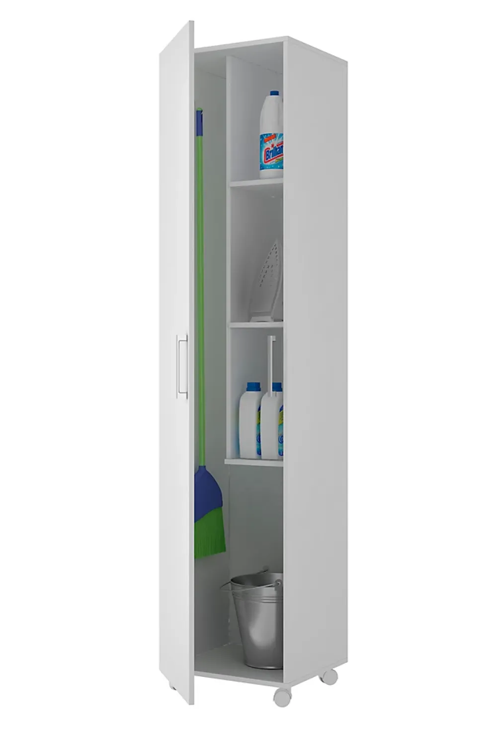 Armoire / placard de rangement avec 1 porte à roulettes coloris blanc - longueur 42 x profondeur 41 x hauteur 183 cm