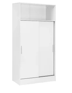 Armoire / placard de rangement de 2 portes coulissantes et 4 étagères coloris blanc - longueur 82 x profondeur 38 x hauteur 157 cm