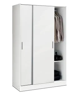 Armoire / placard de rangement de 2 portes coulissantes coloris blanc - longueur 122 x profondeur 56 x hauteur 200 cm