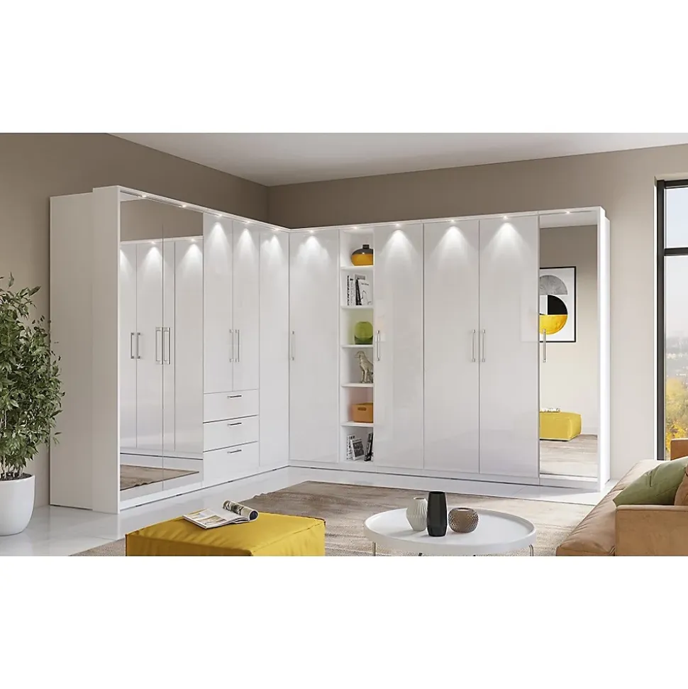 Armoire 1 porte pour dressing collection MODULO coloris blanc avec LED incluses.