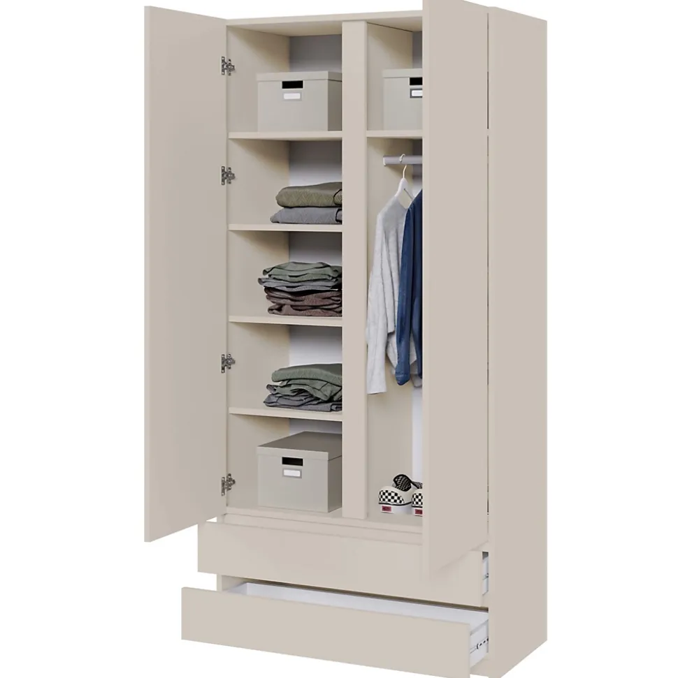 Armoire 2 portes 2 tiroirs 100 cm gris cachemire Bemmi