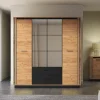 Armoire 4 portes 2 tiroirs Solal Bois et Noir