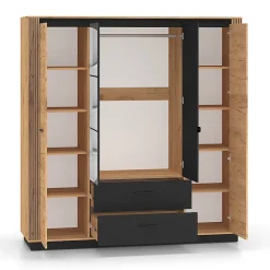 Armoire 4 portes 2 tiroirs Solal Bois et Noir