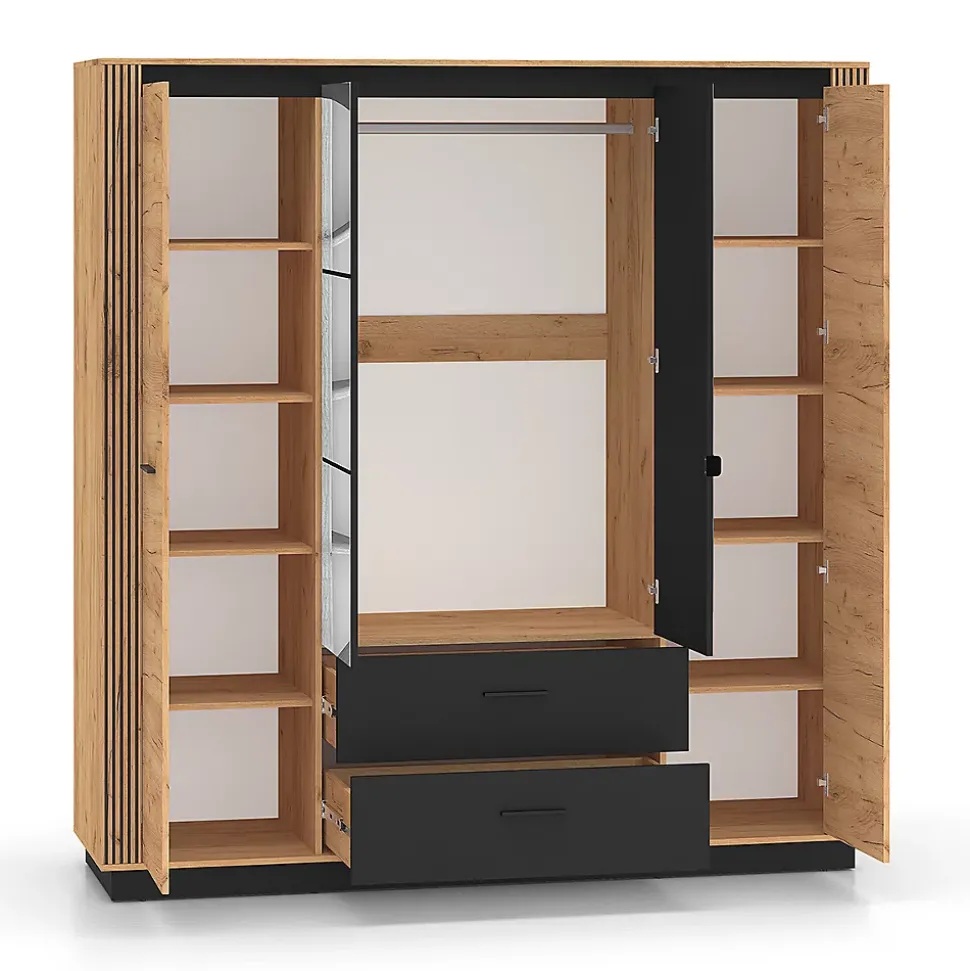 Armoire 4 portes 2 tiroirs Solal Bois et Noir