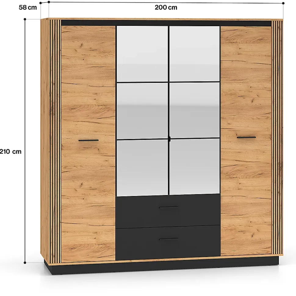 Armoire 4 portes 2 tiroirs Solal Bois et Noir