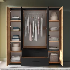 Armoire 4 portes 2 tiroirs Solal Bois et Noir