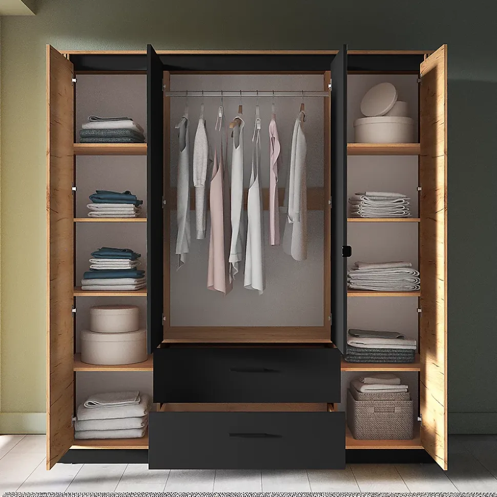 Armoire 4 portes 2 tiroirs Solal Bois et Noir
