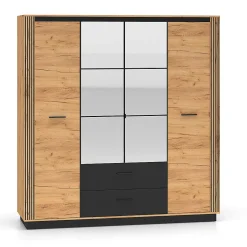 Armoire 4 portes 2 tiroirs Solal Bois et Noir