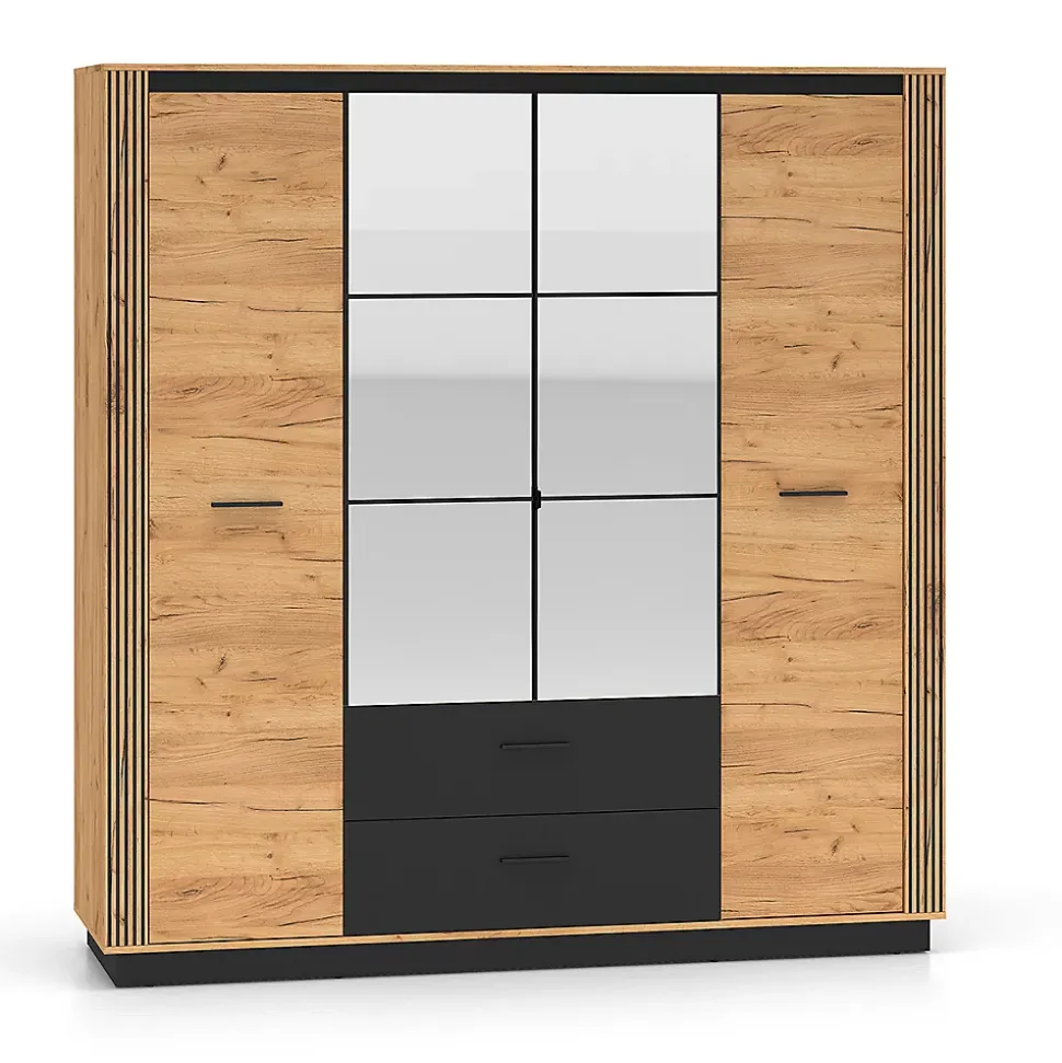 Armoire 4 portes 2 tiroirs Solal Bois et Noir