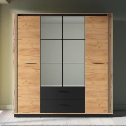 Armoire 4 portes 2 tiroirs Solal Bois et Noir