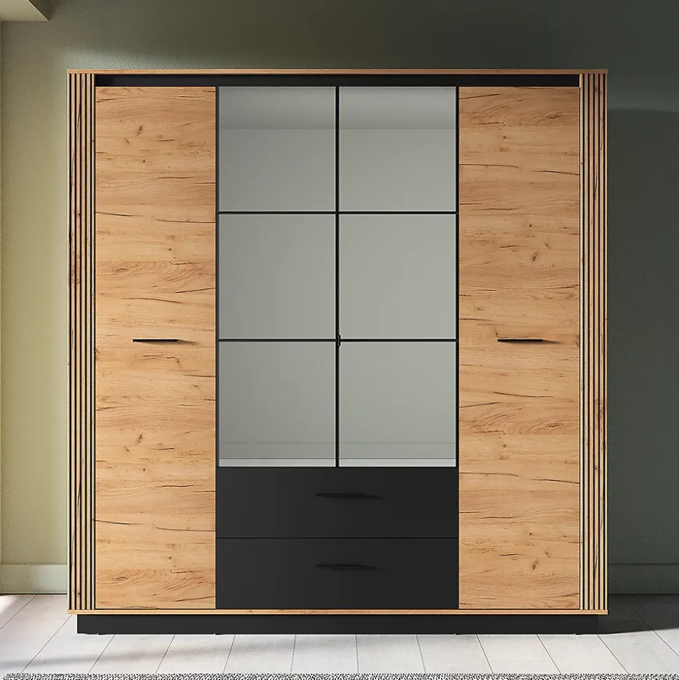 Armoire 4 portes 2 tiroirs Solal Bois et Noir
