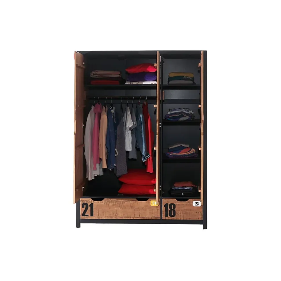 Armoire 3 Portes "Alex" 200cm Marron & Noir