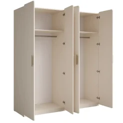 Armoire 4 portes AMALIE 179x210x57 cm Coloris beige sable Avec 3 étagères supplémentaires