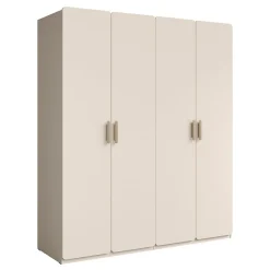 Armoire 4 portes AMALIE 179x210x57 cm Coloris beige sable Avec 3 étagères supplémentaires