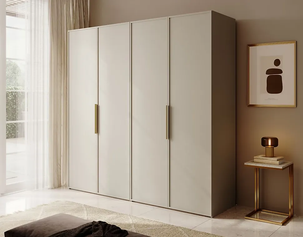 Armoire 4 portes avec 2 tringles et étagères 200 cm FRAME grège